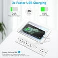 thumbnail image 2 of Flat Plug Recessed Power Strip with PD 20W USB-C, Flush Mounted Drawer Outlet, 4 AC Outlets & 3 USB Ports, Conference Desktop Built in Power Strip, 10FT Extension Cord(White), 2 of 3