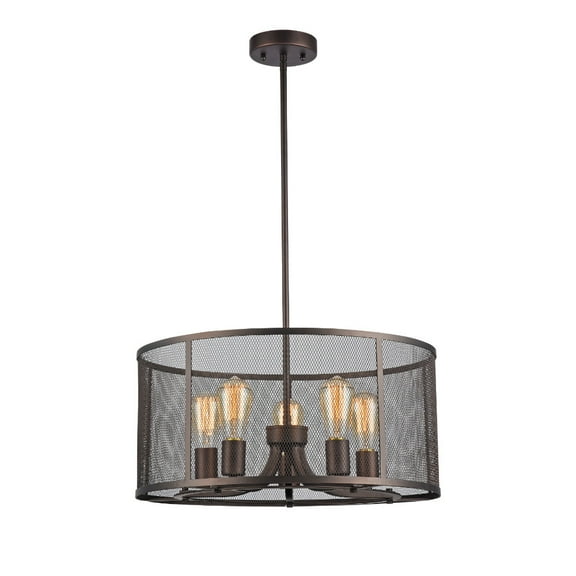 CHLOE Lighting LORRY Industrial-style 5 Light Rubbed Bronze Ceiling Pendant 20" Wide