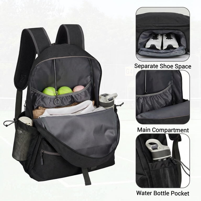 Tennis Backpack for 2 Rackets with Shoe Compartment, Nylon Pickleball Bag Unique Bargains Waterproof Separate Shoe Compartment  main image 4