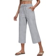 thumbnail image 5 of Cotton Linen Pants Womens Straight Leg Casual Capris 2026 Summer Beach Vacation Cropped Trousers Plus Size Drawstring Capri Pants Gray M, 5 of 5
