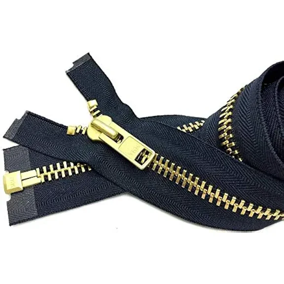 Zipperstop Wholesale YKK®- Extra Heavy Duty Jacket Zipper YKK® #10 Brass- Metal Teeth Separating -Chaps Zippers for Crafter's Special Color Navy #560 Made in USA -Custom Length (18 inches)
