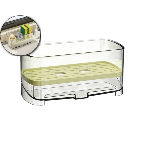 Sponge Holder for Kitchen Sink, Clear Acrylic Sink Organizer with Auto-Draining Tray, Countertop Sink Caddy for Sponges, Soap, Brush & Cleaning Tools
