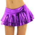 thumbnail image 1 of Sxiwei Women's Shiny Metallic Skirt High Waist Layered Pleated Ruffled Mini Skirt Rave Party Clubwear Metallic Purple M, 1 of 7