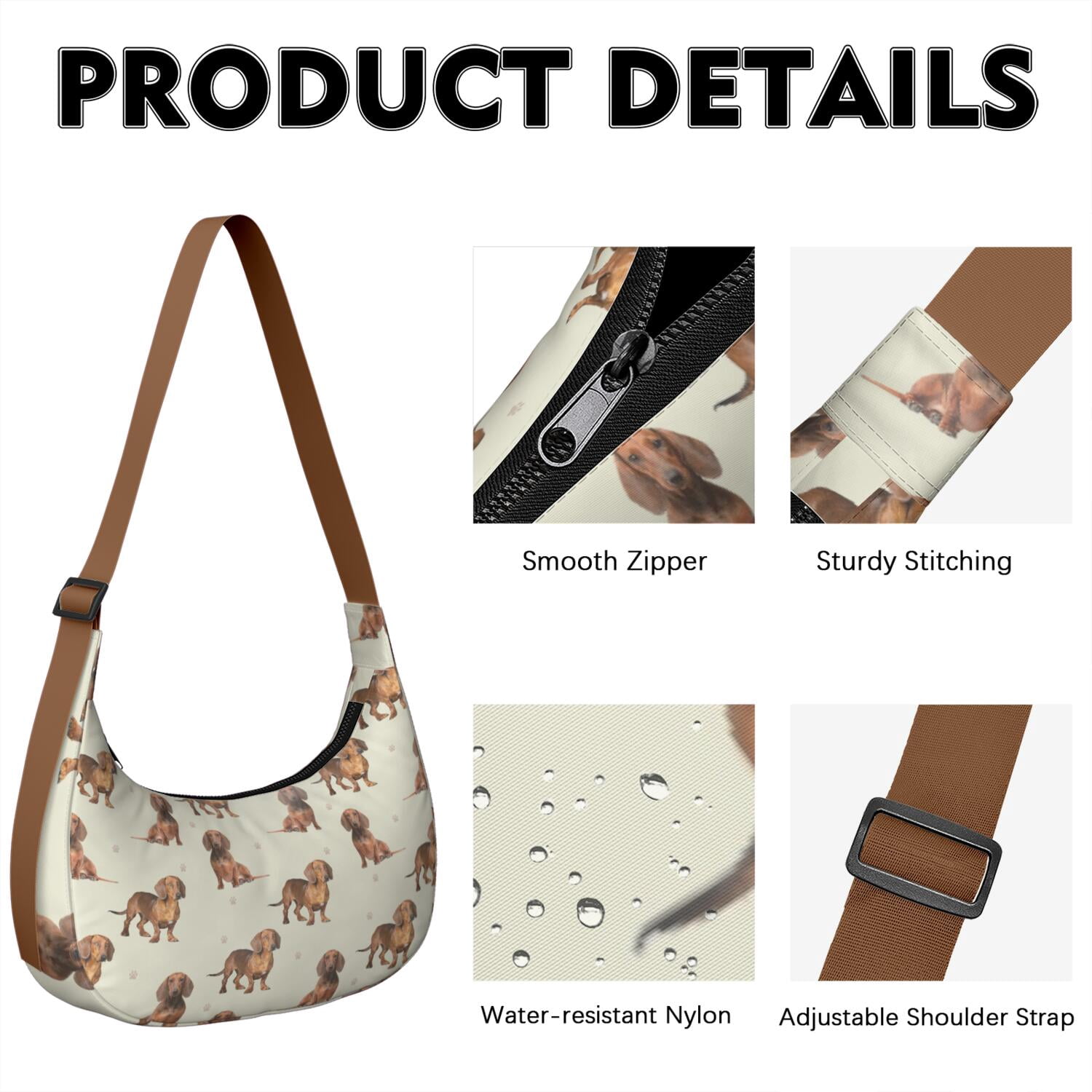 Crossbody Handbag for Women – Large Capacity with Organization, Water-Resistant Nylon, Dog, Funny, Watercolor, Dog and nature artwork Style Lightweight Bag