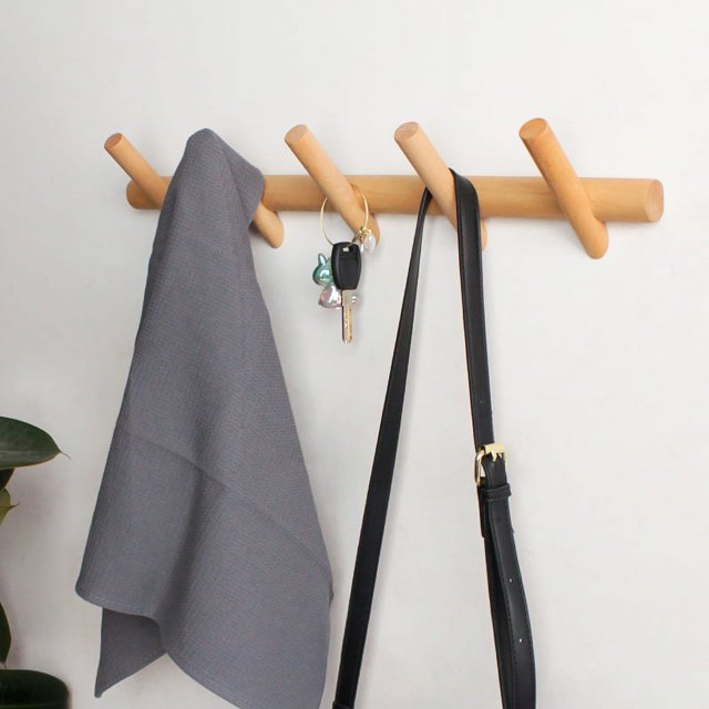 Gancho de pared de madera de haya con varilla redonda para colgar ropa en el pasillo, sin perforaciones, para puerta trasera de madera, perchero de pared
