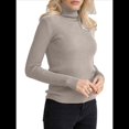 thumbnail image 2 of Suéteres Acanalados para Mujer, Lindos Suéteres de Punto de Cuello Alto, Ajustados y Cálidos Caqui un Tamaño, 2 of 7