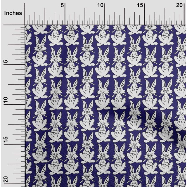 oneOone Organic Cotton Poplin Twill Fabric Rabbit Block Printed Fabric 1 Yard 42 Inch Wide