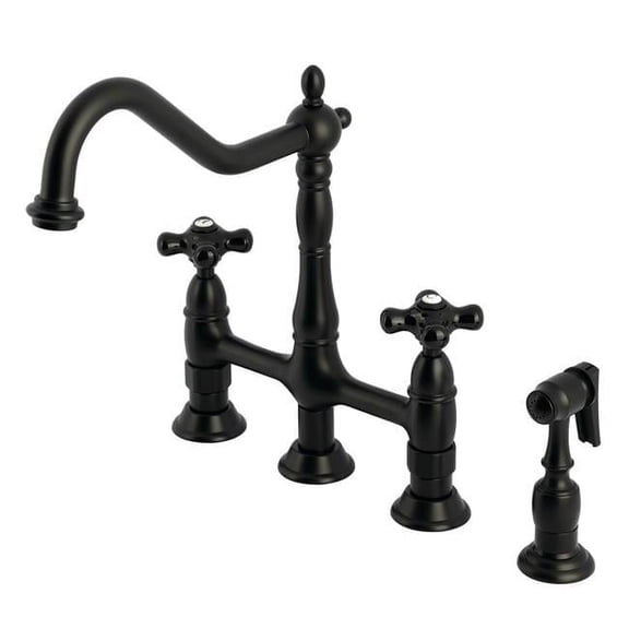 Duchess Bridge Kitchen Faucet with Brass Sprayer, Matte Black