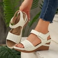thumbnail image 4 of Dakaela Wedge Sandals for Women Comfortable Orthopedic Summer Dressy Platform Casual Walking Dress Shoes with Ankle Strap Beige Size 6.5, 4 of 9