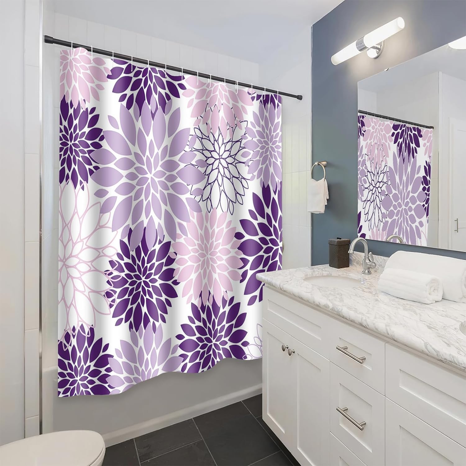 Dahlia Shower Curtain Purple Flower Shower Curtain for Bathroom Waterproof Polyester Fabric Shower Curtain Abstract Pattern Bathroom Decor with 12 Hooks 72 x 72 Inch