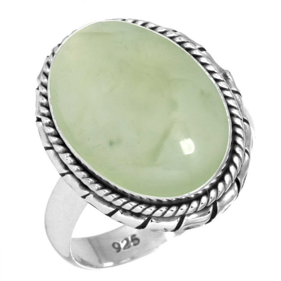 925 Sterling Silver Ring For Women - Teens Green Natural Prehnite Gemstone Silver Ring Size 10.5 Costume Silver Ring Size 10.5 Anniversary - Gift For Wife 925 Silver Gemstone Jewelry