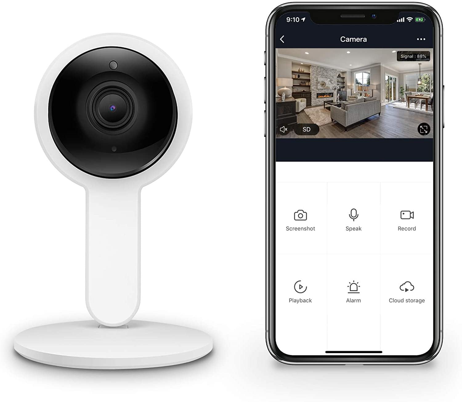 Brookstone WiFi Camera, White Smart Home Security System with Night