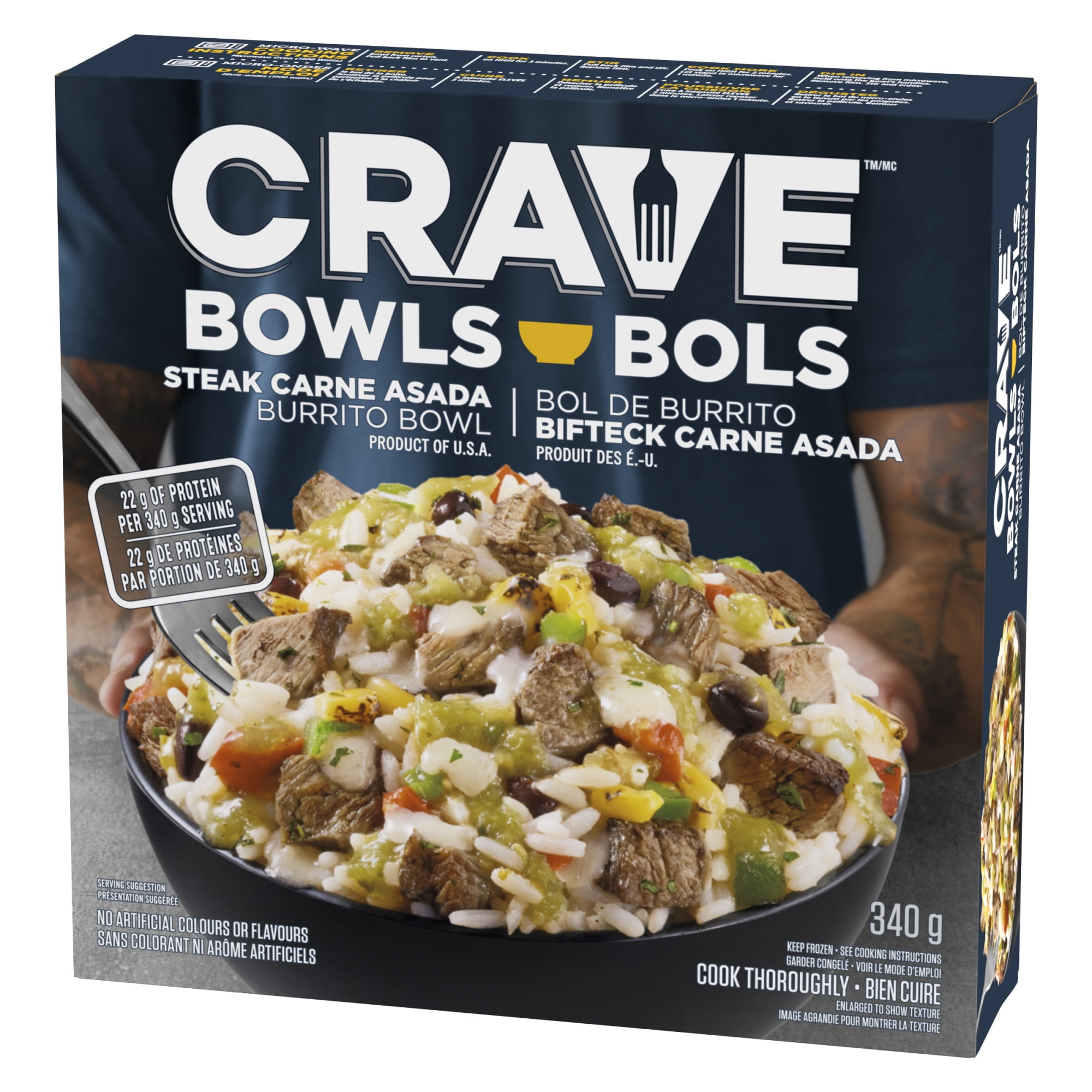 CRAVE Steak Carne Asada Burrito Bowl, 340 g Box, CRAVE CARNE ASADA BURRITO BOWL
