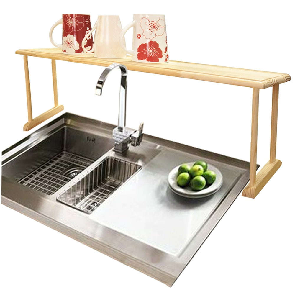 SpaceSaving Oak Wood Over the Sink MultiUse Shelf