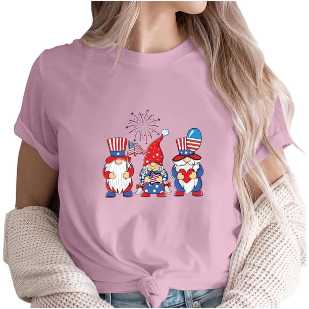 Camiseta de Cuello de la Tripulación de la Impresión Del Día de la Independencia de las Mujeres, Camiseta Casual Elegante para las Mujeres