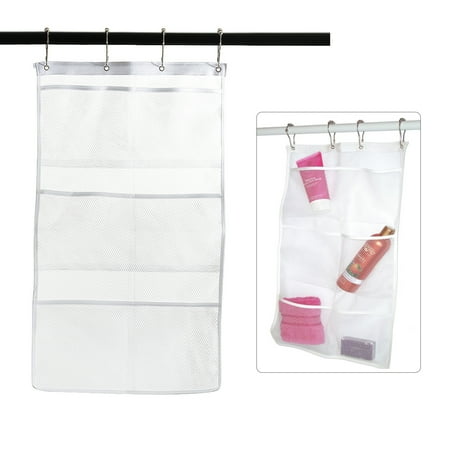 - 6-pocket Shower Organizer, Bathroom Caddy Tub Hanging Mesh Durable Stylish Storage Bag, for Shampoo Conditioner Soap Razors Toothbrush Comb Toiletries Wet Loofahs