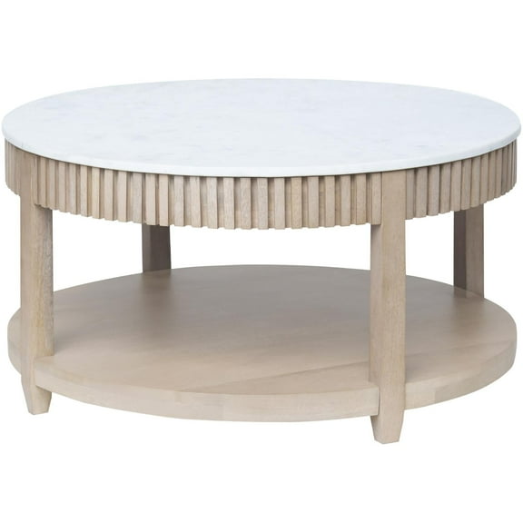 Livabliss x Becki Owens Modern Rosemary Coffee Table, Tan, 17"H 32"W 32"D