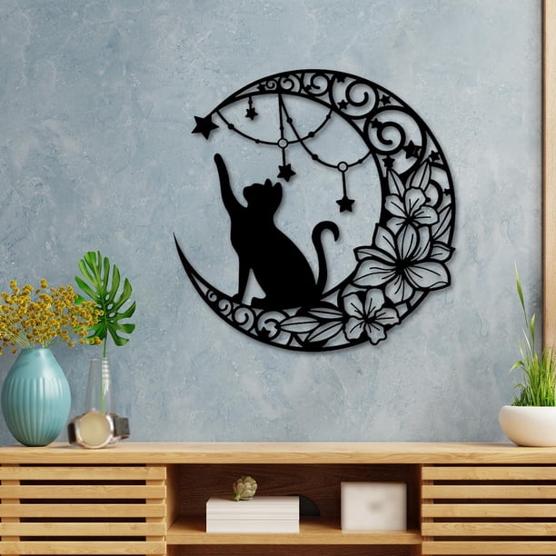 Arte De Pared De Gato Negro Para Decoración De Baño, Arte De Pared Lindo De Gato, Arte De Pared, Paisaje De Flores Silvestres, Pintura, Decoración De La Naturaleza Para Baño, Dormitorio