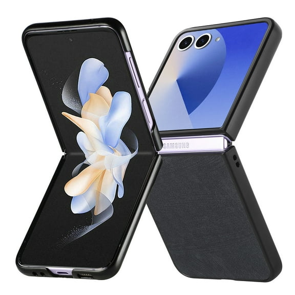 for Samsung Galaxy Z Flip 7 Case, Classic PU Leather Case with Flip Cover Ultra-Thin Shockproof Drop Protective Anti-falling Lightweight Folding Phone Case Cover - Black