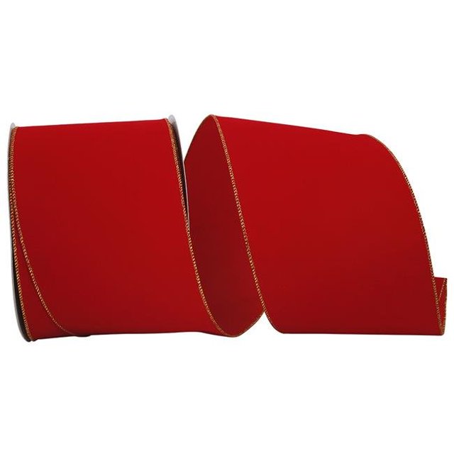 Reliant Ribbon 92270W-994-25K Value Velvet Wired Edge Ribbon - Red & Gold - 6 in. x 50 yards