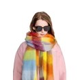 thumbnail image 3 of Bufanda Yatemiole de cachemir a cuadros de colores grandes para mujer, 3 of 7