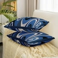 thumbnail image 3 of Pack of 2 Stripe Line Blue Grey Black Decorative Throw Pillow Covers, Soft Geometric Square Cushion Case Set for Couch Sofa Bedroom Living Room, Geometry Pillow Cases Pillowcases, 16x16 Inches, 3 of 5