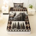 thumbnail image 3 of Castle Fairy Farmhouse Plaid Patchwork Deer Twin Sheets 3pcs,Mountain Pinecone Deer Hoof Print Bedding,Brown Beige Black,1 Fitted Sheet, 1 Flat Sheet and 1 Pillowcase, 3 of 6