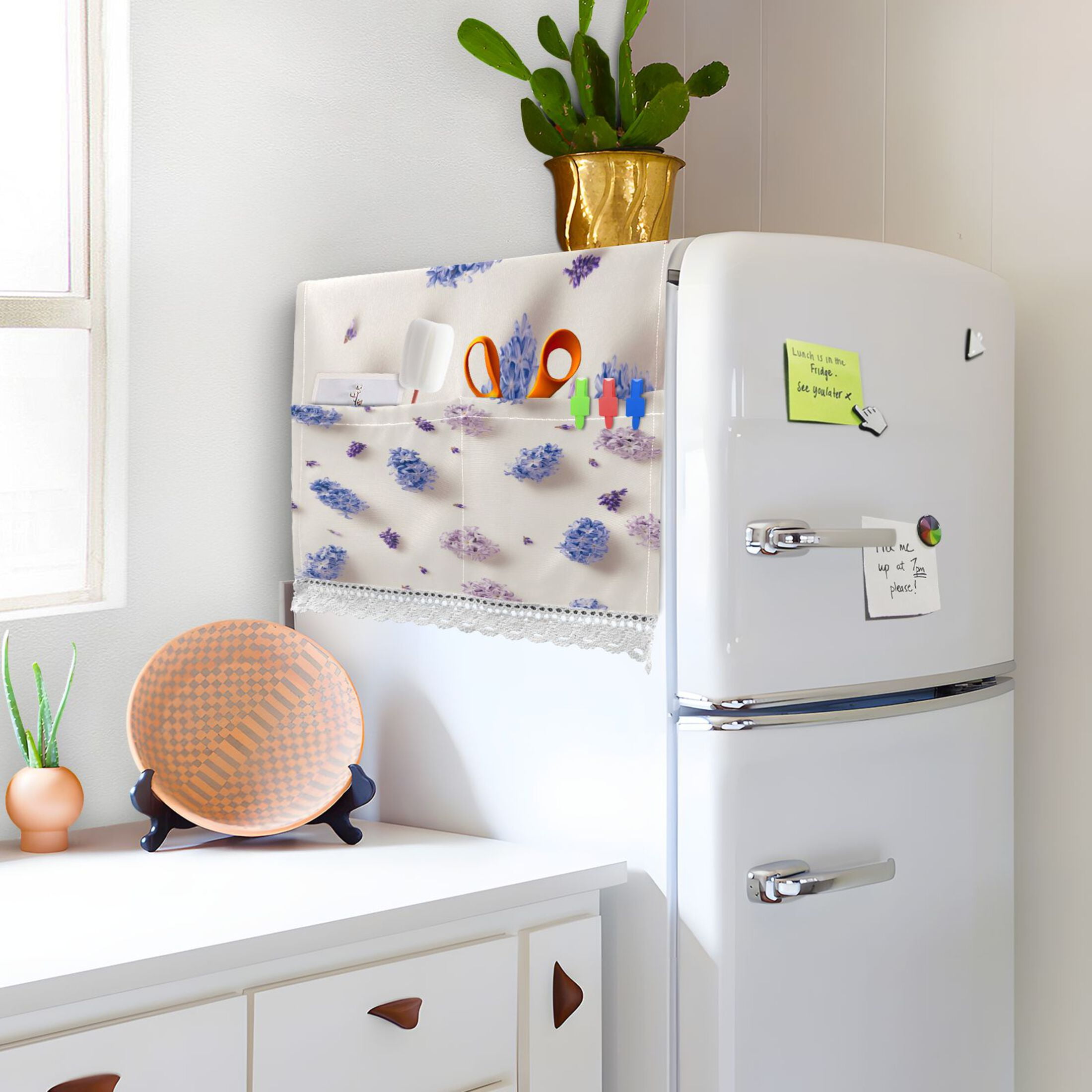 Purple Hyacinth FlowersWasher and Dryer Covers Dust-Proof and Oil Resistant Fridge Cover with 4 Storage Pockets Washing Machine Top Cover for Laundry Kitchen Home 51.2 x 22 In