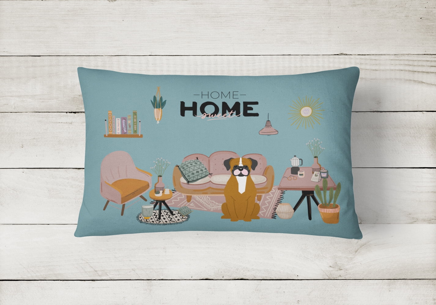 Caroline's Treasures CK7961PW1216 Flashy Fawn Boxer Sweet Home Canvas Fabric Decorative Pillow, 12H x16W, multicolor