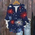 thumbnail image 2 of Feancey Womens 4th of July Shirts Dressy Trendy Ruffled 3/4 Sleeve Blouse American Flag Novelty Print Henley Shirt Loose Fit Casual Button V Neck Tops Multicolor S, 2 of 6