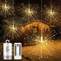 SPOORYYO 90 LED Waterproof Starburst Hanging Bouquet Lights - Decorative Copper Wire String Lights with Remote Control, 8 Lighting Modes for Indoor/Outdoor Ambiance - Warm White