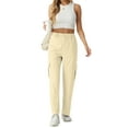thumbnail image 7 of GIRUNS Womens Cargo Pants High Waist Trousers Beige M With Pockets Wide Leg Pants Loose Stretchy Casual Comfy Relaxed Fit Streetwear Long Straight Pants For Women, 7 of 7