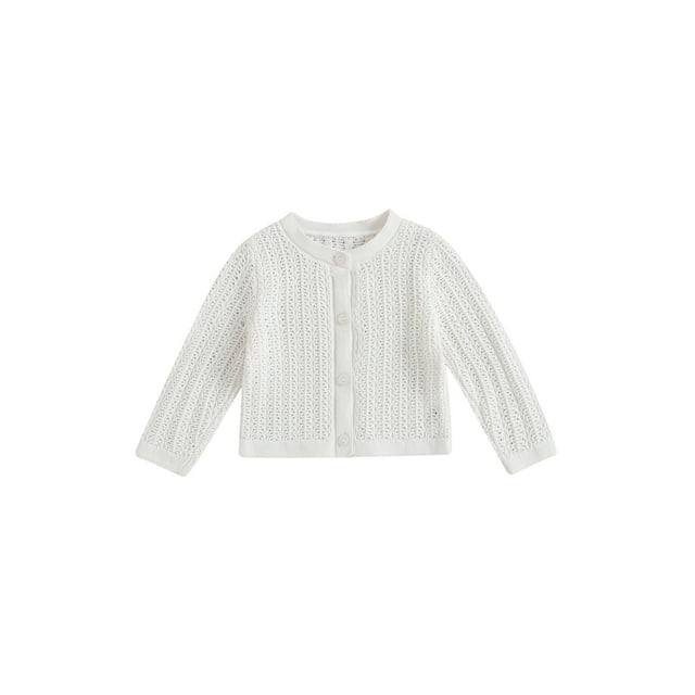 Gupgi Baby Girls Knit Cardigans Long Sleeve Crewneck Hollow Knit Thin Cover Ups Solid Color Button Down Tops