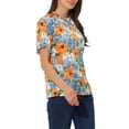 thumbnail image 4 of Allegra K Women's Floral Ruffled Short Sleeve Ruffle Neck Casual Blouses XL Blue Orange, 4 of 6