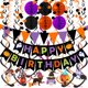 thumbnail image 1 of Pancarta de feliz cumpleaños, banderines con bandera triangular de papel, círculo, confeti, puntos, guirnalda colgante, bola de panal, serpentinas en forma de remolino para fiesta temática de Hal, 1 of 5