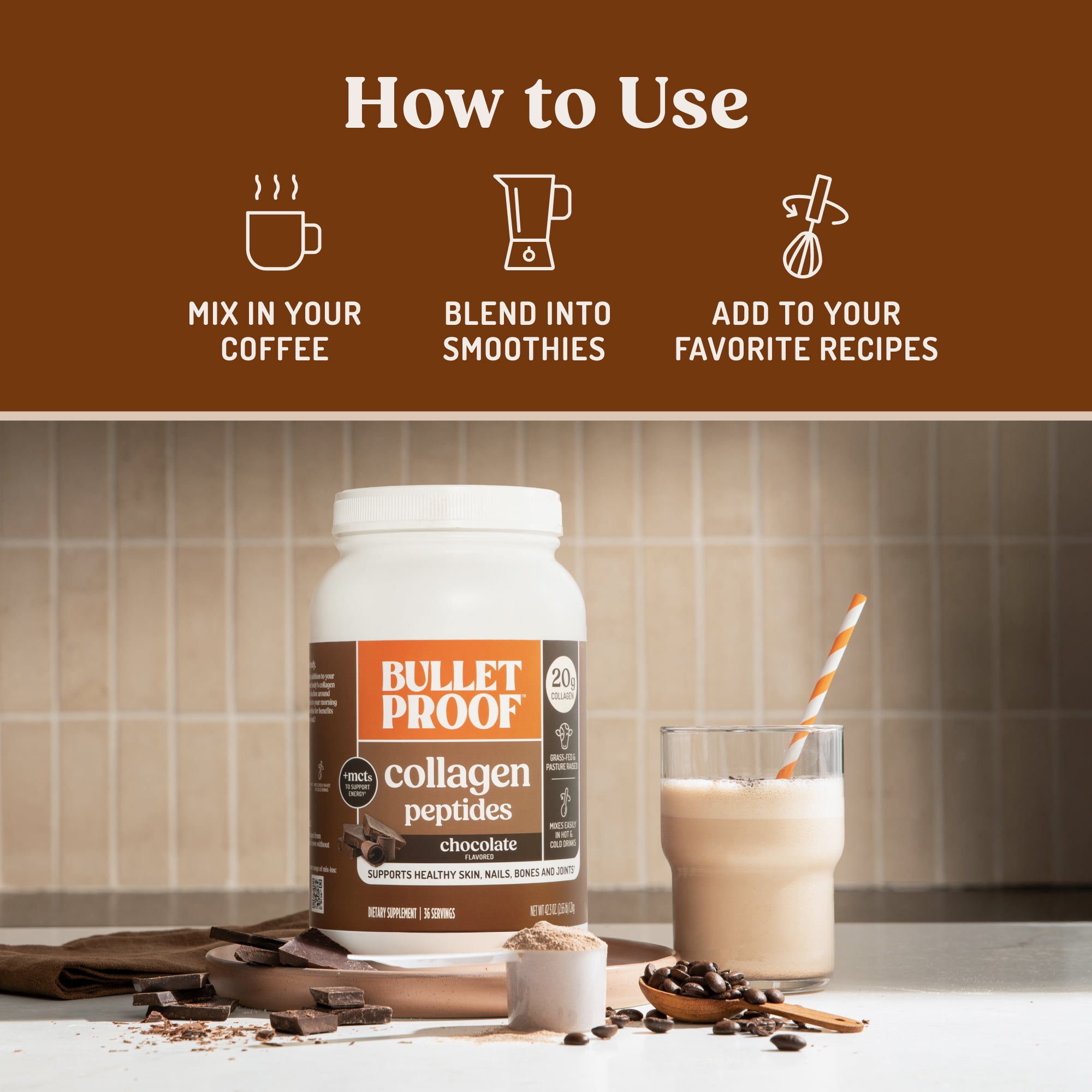 Bulletproof Chocolate Collagen Protein Powder with MCT Oil, 19g Protein, 42.3 Oz, Value Size, Collagen Peptides and Amino Acids for Healthy Skin, Bones and Joints