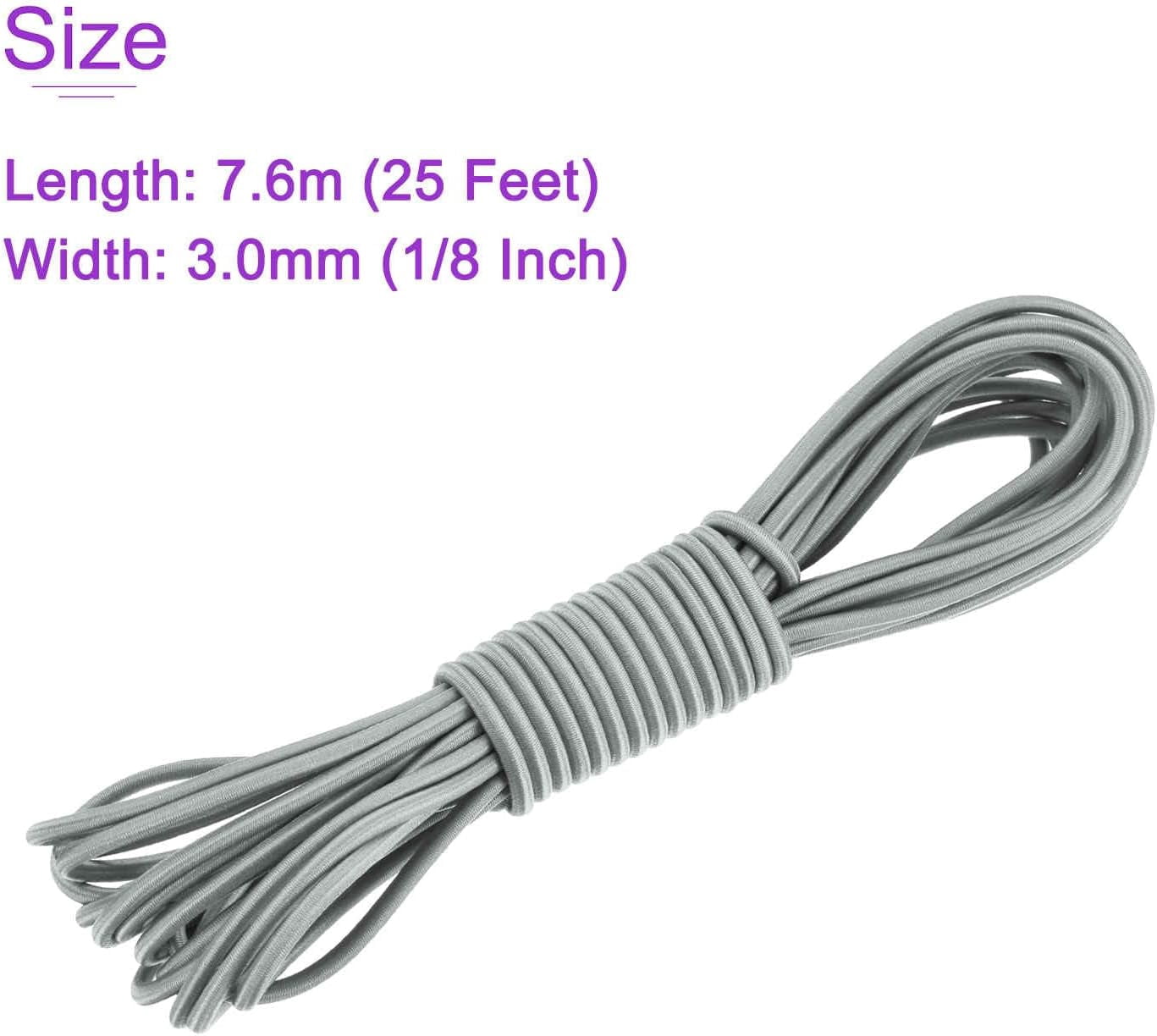 MKEUDQ-1/8 Inch Shock Cord, 25 Feet Grey Bungee Cord Tent Pole Shock Cord Round Elastic Kayak Rope Stretch String Marine Grade Heavy Polyester for DIY Projects Tie Downs