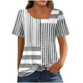 thumbnail image 5 of Petal Sleeve Tops for Summer Trendy Plus Size T-Shirts Printed Casual Loose Square Neck Button Blouse Tees S-3X (L, Gray Striped), 5 of 7