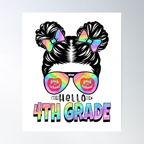 Hello 4Th Grade Space Buns Back To School Poster Wall Art, Modern Wall Decor, 8x12 UNFRAMED