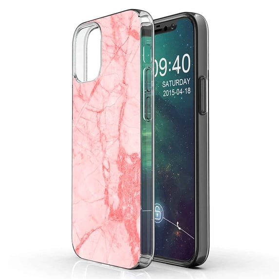 TalkingCase Slim Phone Case Compatible for Apple iPhone 12, 12 Pro, Pink Red Marble Print, Lightweight,Flexible,Soft, USA