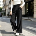 thumbnail image 4 of Women High Waist Paper Bag Waist Corduroy Wide Leg Trousers Elegant Ruffle Trim Straight-Leg Pants Vertical Rib Casual Pants Fall Outfits, 4 of 9