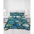 thumbnail image 2 of Quilts Queen Size Bedding Set, Deep Green Fishes Lightweight Quilted Comforter, Cartoon Coastal Ocean Fish Striped Soft Reversible Bedspread Coverlet with Pillow Covers for All Season, 90" x 96", 2 of 7