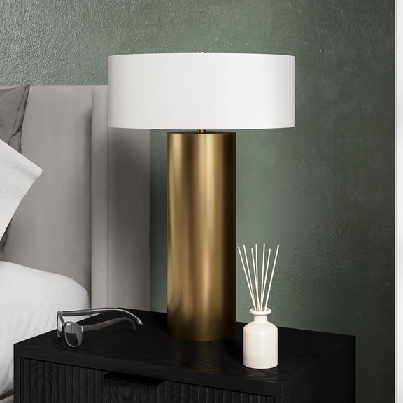 Wells 24" Tall Table Lamp with Fabric Shade in Brass/White