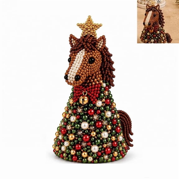Animal Themed Beaded Christmas Tree Diy Kit, Tabletop Mini Christmas Tree Beading, Horse Design, For Holiday Crafting Display