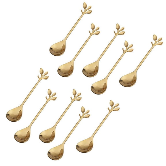 Coffee Stirring Spoon Stainless Steel Branch Leaves Shape Cutlery Dessert Spoon,Gold(10Pcs)