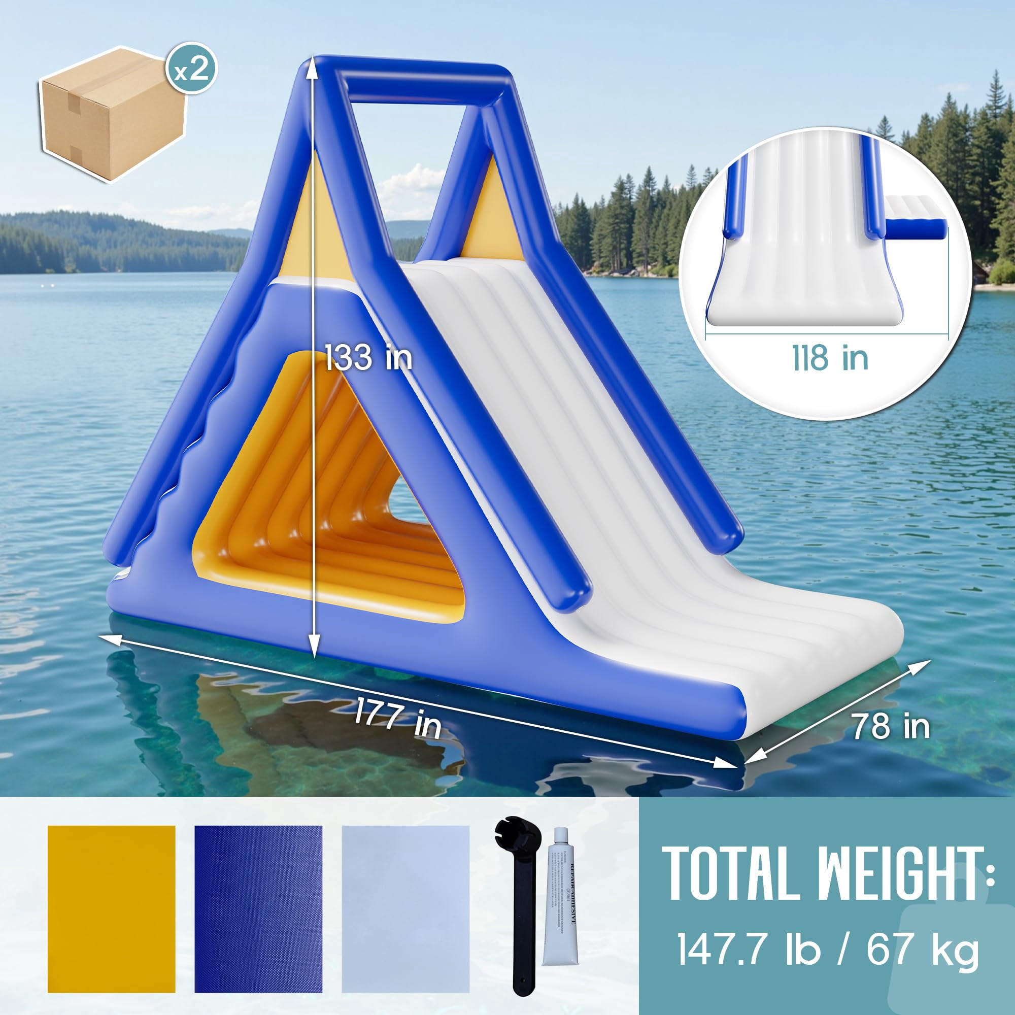 Jocisland 15L×10W×11H ft Commercial Inflatable Water Slide with Climbing Handle, White & Blue & Yellow, Outdoor Waterfall Slide for Adults & Kids