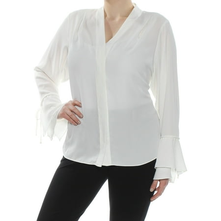 CALVIN KLEIN $59 Womens New 1056 White Illusion Bell Sleeve Top 1X Plus B+B