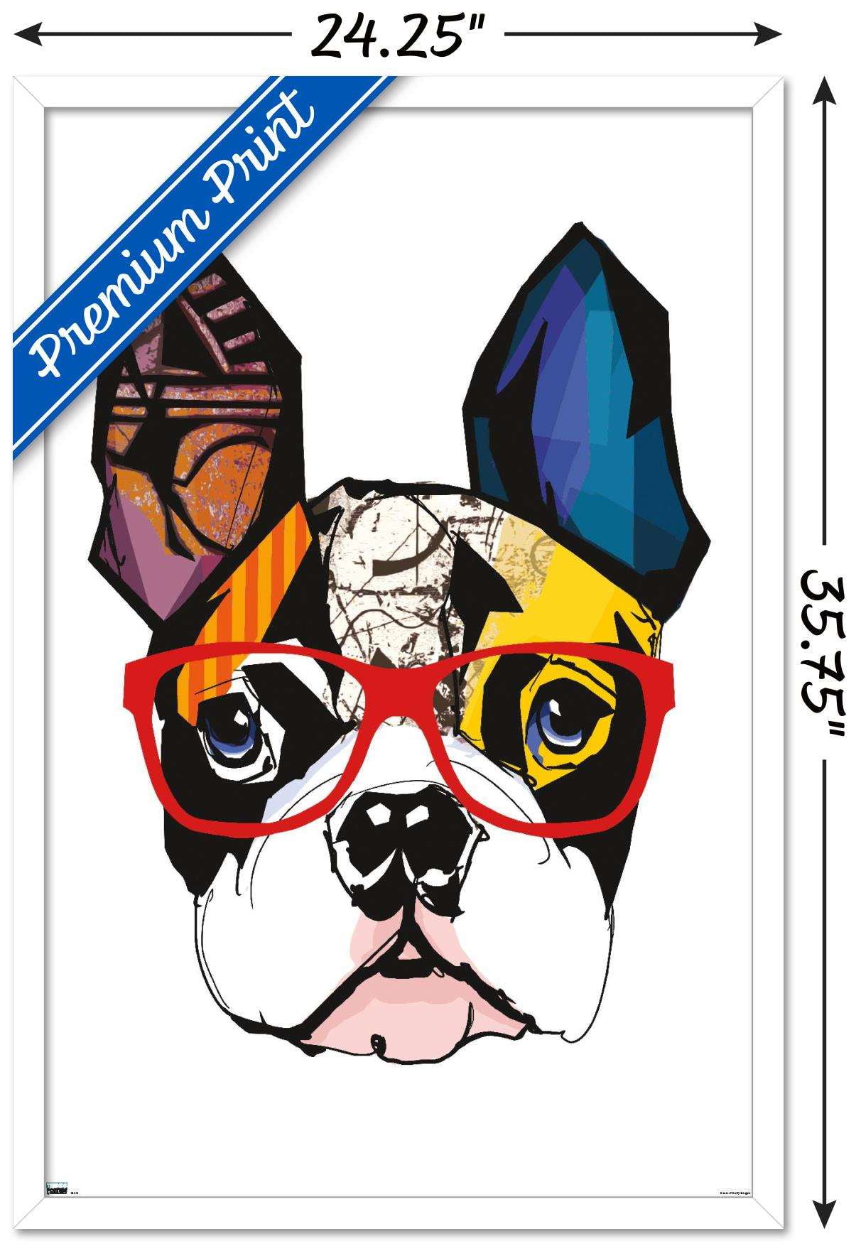 Art Deco - Boston Terrier with Glasses Wall Poster, 22.375" x 34", Framed