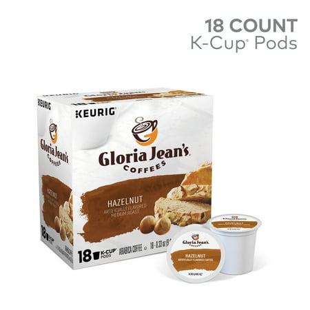 Gloria Jean's Coffee Hazelnut Flavored K-Cup Pods, Medium Roast, 18 Count for Keurig Brewers
