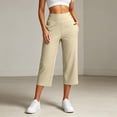 thumbnail image 6 of Textilo Womens Yoga Capris Elastic High Waisted Side Slit Stretch Trousers with Pockets Straight Leg Button Cropped Pant Golf Yoga Work Lightweight Summer Casual Clothes,Beige S, 6 of 6